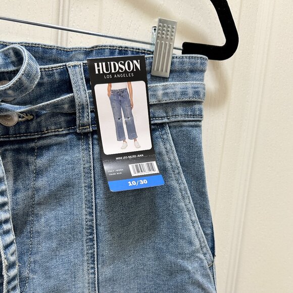 Hudson Women’s Belted Jeans Size 10 Blue Wide Leg Stretch Denim Relax Fit (NEW) - Picture 5 of 15